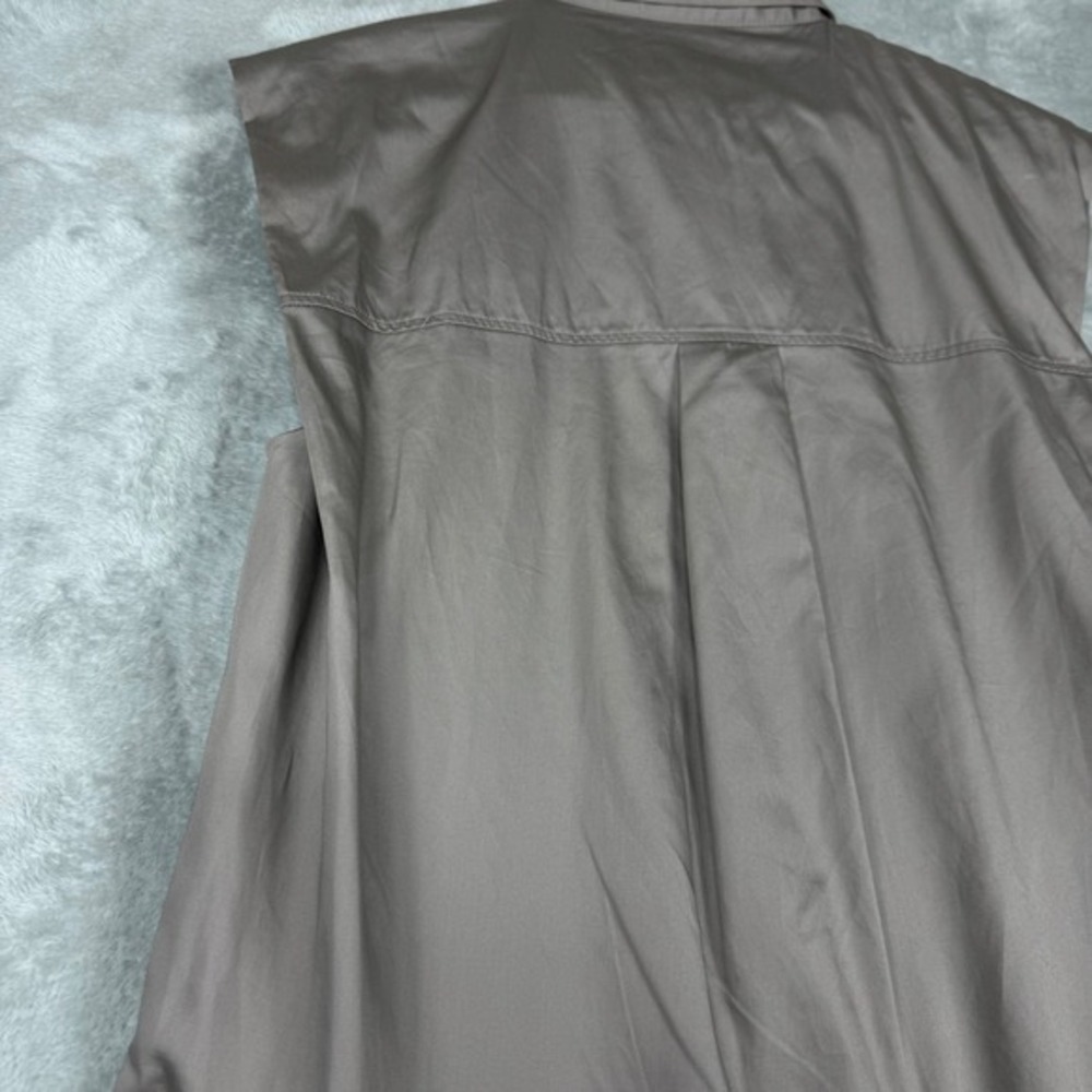 Zara Tie Neck Sleeveless Poplin Blouse Women M Taupe Grey NEW - Picture 9 of 13